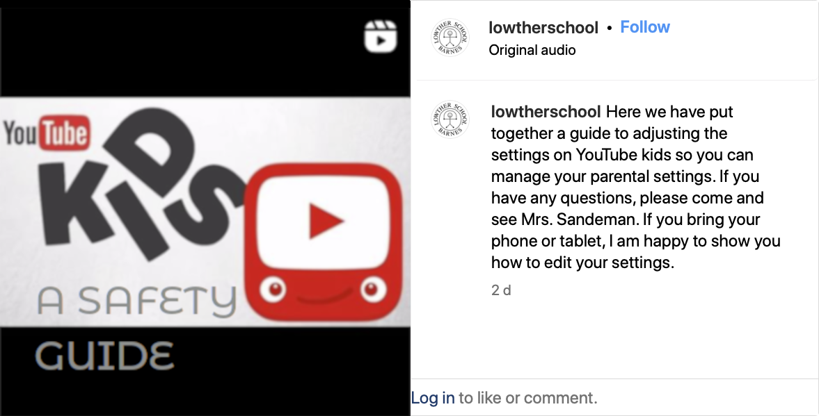 You Tube Kids Settings Guidance on Instagram External Website link